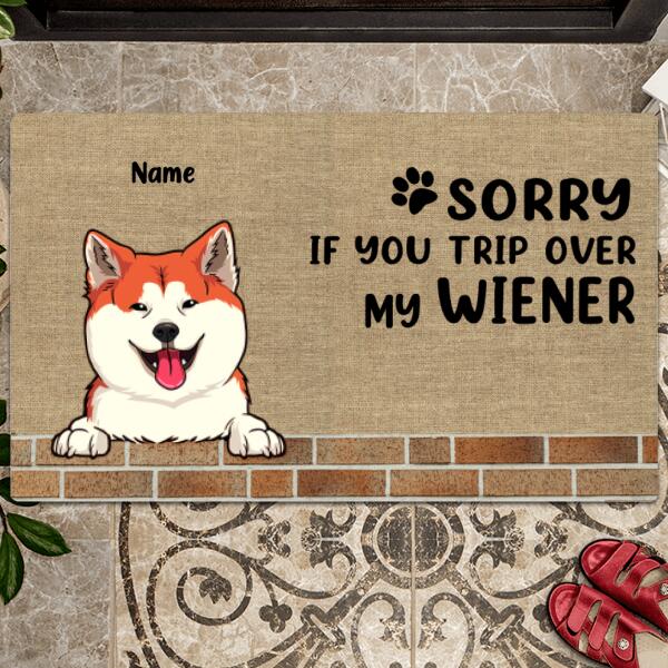 Sorry If You Trip Over My Wiener, Dog Above Brick Wall, Funny Dog Mat, Housewarming Gift, Personalized Dog Lovers Gift