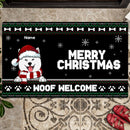 Merry Christmas Woof Welcome, Brocade Doormat, Personalized Dog Breeds Doormat, Christmas Home Decor, Dog Lovers Gifts