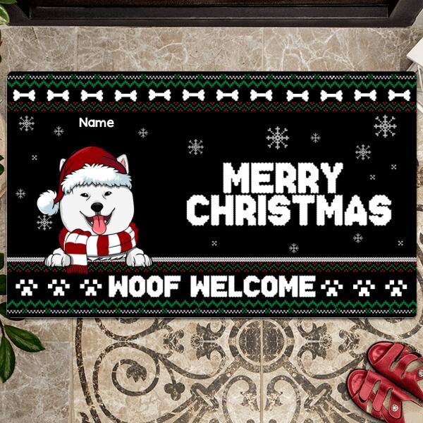 Merry Christmas Woof Welcome, Brocade Doormat, Personalized Dog Breeds Doormat, Christmas Home Decor, Dog Lovers Gifts