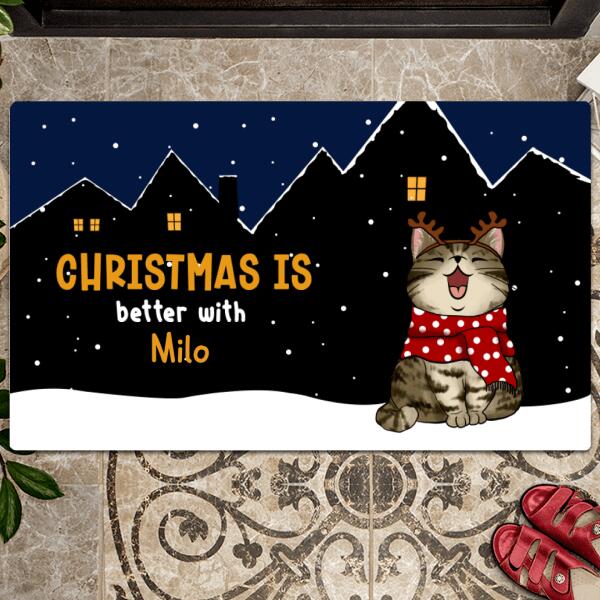 Christmas Is Better With Cat, Christmas Eve Doormat, Personalized Cat Breeds Doormat, Xmas Gifts For Cat Lovers