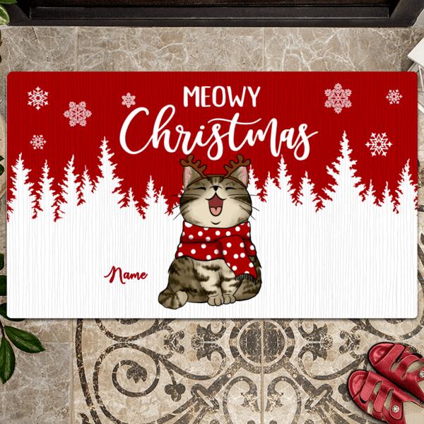 Meowy Christmas, White Forest, Personalized Cat Breeds Doormat, Christmas Home Decor, Xmas Gifts For Cat Lovers