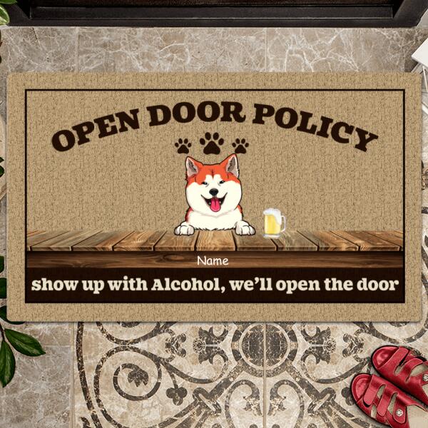 Open Door Policy Show Up With Alcohol We'll Open The Door, Personalized Dog & Cat Doormat, Gifts For Pet Lovers