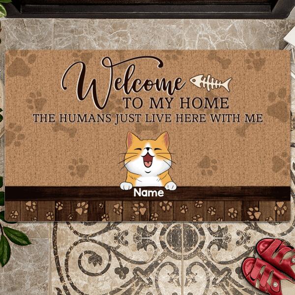 Welcome To Our Home, The Humans Just Live Here With Us, Cat Paw Sign, Housewarming Gift, Home Decor, Personalized Cat Lovers Doormat