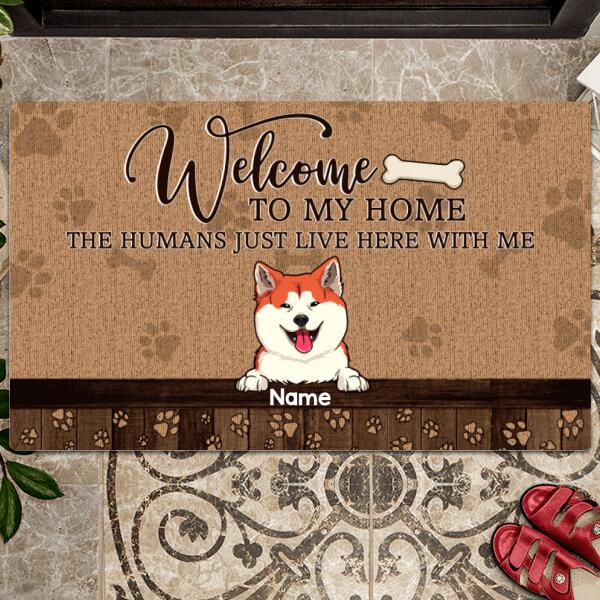 Welcome To Our Home, The Humans Just Live Here With Us, Pet Paw Sign, Housewarming Gift, Home Decor, Personalized Cat & Dog Lovers Doormat