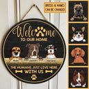 Welcome To Our Home, Wooden Door Hanger, Personalized Dog Breed Door Sign, Dog Lovers Gifts, Front Door Decor