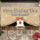 Merry Christmas From Our Family, Pet Welcome Mat, Christmas Decoration, Front Door Decor, Personalized Dog & Cat Lovers Doormat
