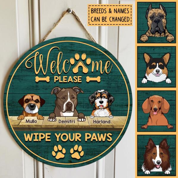 Welcome Please Wipe Your Paws, Wooden Door Hanger, Personalized Dog Breed Door Sign, Dog Lovers Gifts, Front Door Decor