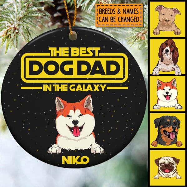 The Best Dog Dad In The Galaxy, 2022 Holiday Gift, Dog Dad Gift, Personalized Dog Lover Circle Ceramic Ornament