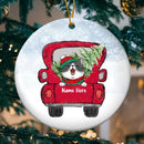 Cats On Red Truck Circle Ceramic Ornament, X-mas Gifts For Cat Lovers, Personalized Cat Breed Christmas Ornament