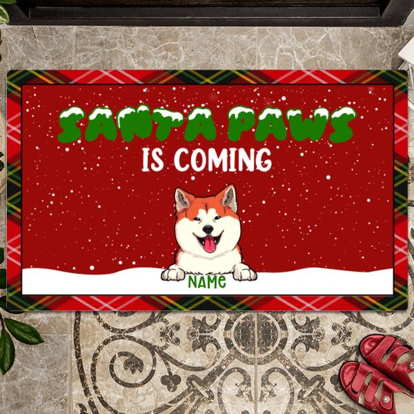 Santa Paws Is Coming, Red & White Background, Welcome Mat, Housewarming Decor, Personalized Dog & Cat Lovers Doormat