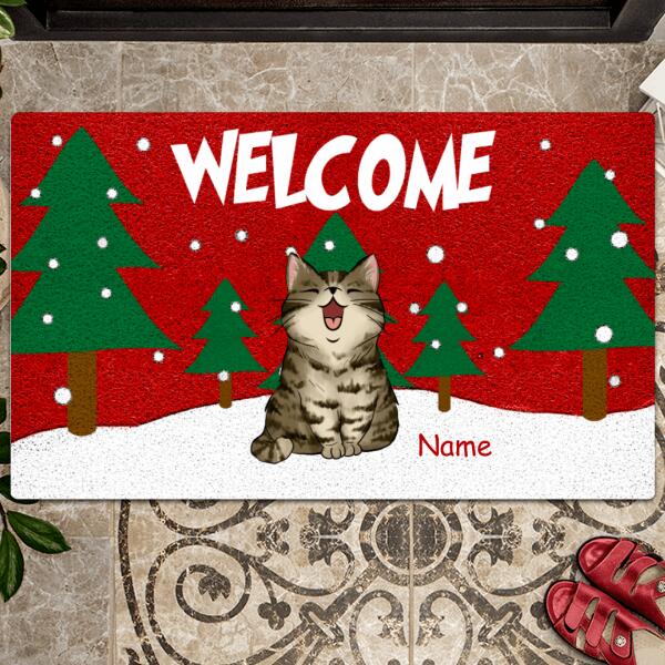 Welcome Mat, Christmas Doormat, Cat Lovers Gift, Housewarming Gift, Custom Door Mat, Personalized Cat Lovers Doormat