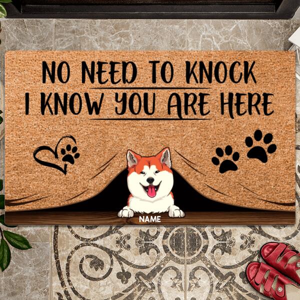 No Need To Knock I Know You Are Here, Pawprint & Heart, Personalized Dog Breeds Doormat, Home Decor, Dog Lovers Gifts