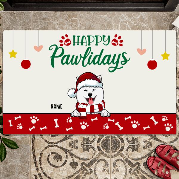 Happy Pawlidays, Dog Welcome Doormat, Dog Lover Gifts, Housewarming Gift, Personalized Dog Lovers Christmas Doormat