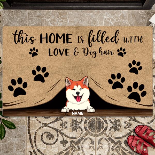 This Home Is Filled With Love & Dog Hair, Dog Peeking From Curtain, Personalized Dog Breeds Doormat, Dog Lovers Gifts