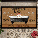 Wipe Your Paws, Dogs In A Bathtub, Brown Doormat, Personalized Dog Breeds Doormat, Gifts For Dog Lovers, Home Decor
