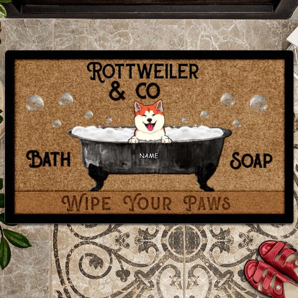 Wipe Your Paws, Dogs In A Bathtub, Brown Doormat, Personalized Dog Breeds Doormat, Gifts For Dog Lovers, Home Decor