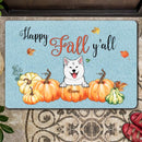 Happy Fall Y'all, Maple Leaves & Pumpkin, Gift For Dog Lovers, Personalized Custom Autumn Dog Peeking Doormat