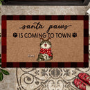 Santa Paws Is Coming To Town, Plaid Doormat, Personalized Cat Breeds Doormat, Xmas Gifts For Cat Lovers, Home Decor