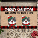 Meowy Christmas Welcome To Our Home, Plaid Doormat, Personalized Cat Breeds Doormat, Xmas Gifts For Cat Lovers