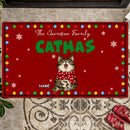 Meowy Catmas, Red Doormat, Personalized Cat Breeds Doormat, Xmas Gifts For Cat Lovers, Christmas Home Decor