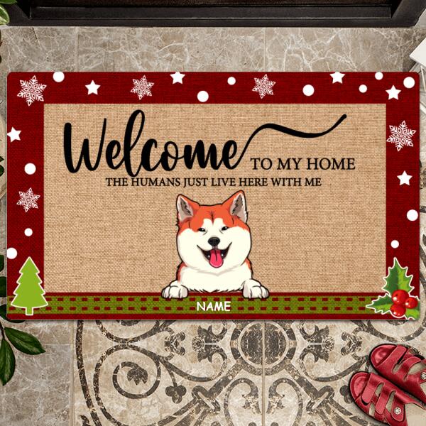 Welcome To Oue Home The Humans Just Live Here With Us, Snowflake & Star Doormat, Personalized Dog Breeds Doormat