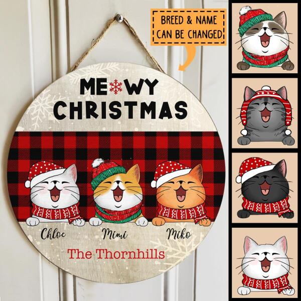 Meowy Christmas Door Decoration , Cat Lovers Christmas Sign, Personalized Cat Breed Door Sign