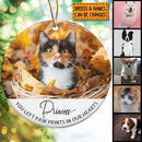 You Left Paw Prints In Hearts Circle Ceramic Ornament, Personalized Custom Pet Lovers Gift, Memorial Dog Cat Ornament