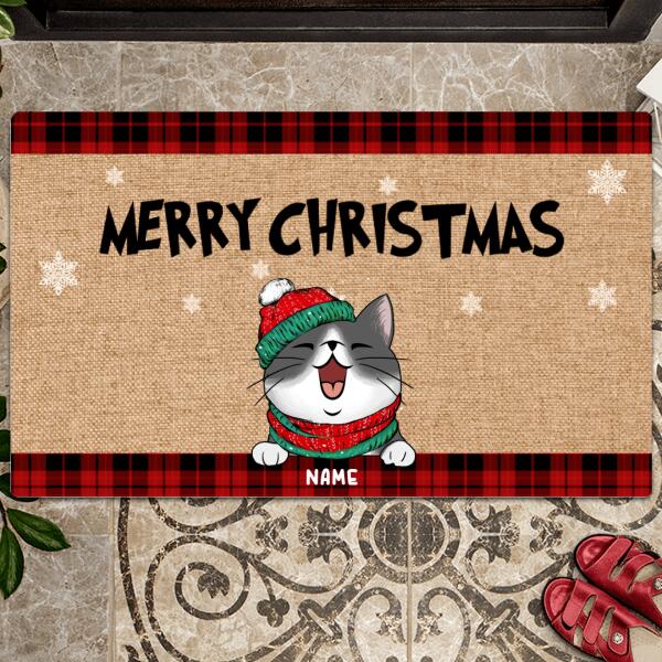 Merry Christmas, Buffalo Plaid Doormat, Personalized Cat Breeds Doormat, Gifts For Cat Lovers, Home Decor