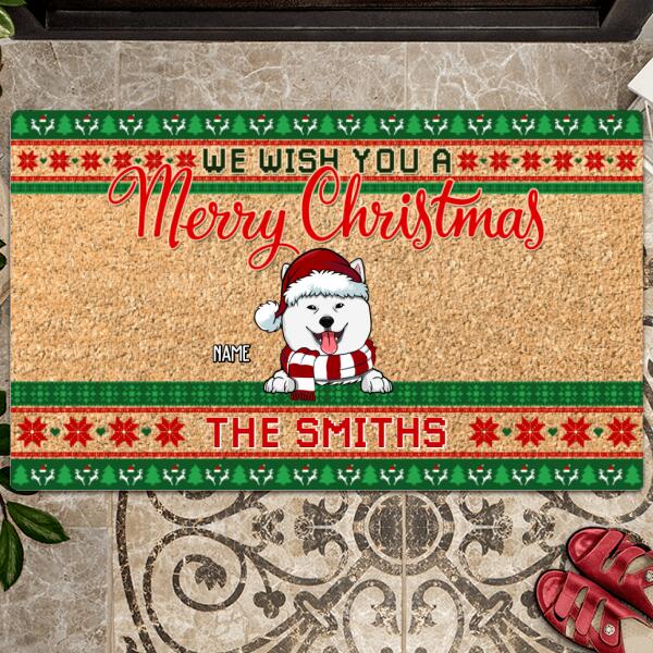 We Wish You Merry Christmas, Green & Red Doormat, Personalized Dog Breeds Doormat, Xmas Gifts For Dog Lovers