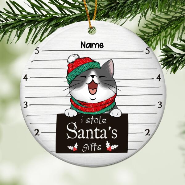 I Stole Santa's Gifts, Naughty Cat, Personalized Cat Breeds Circle Ceramic Ornament, Xmas Gifts For Cat Lovers