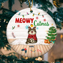 Meowy Catmas, Personalized Cat Breeds Circle Ceramic Ornament, Xmas Gifts For Cat Lovers, Christmas Tree Decor