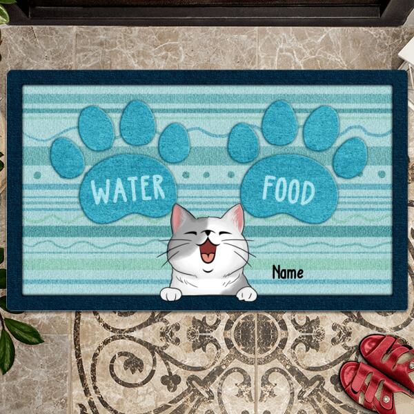 Water Or Food, Blue Pawprints Doormat, Personalized Cat Breed Doormat, Gifts For Cat Lovers, Home Decor