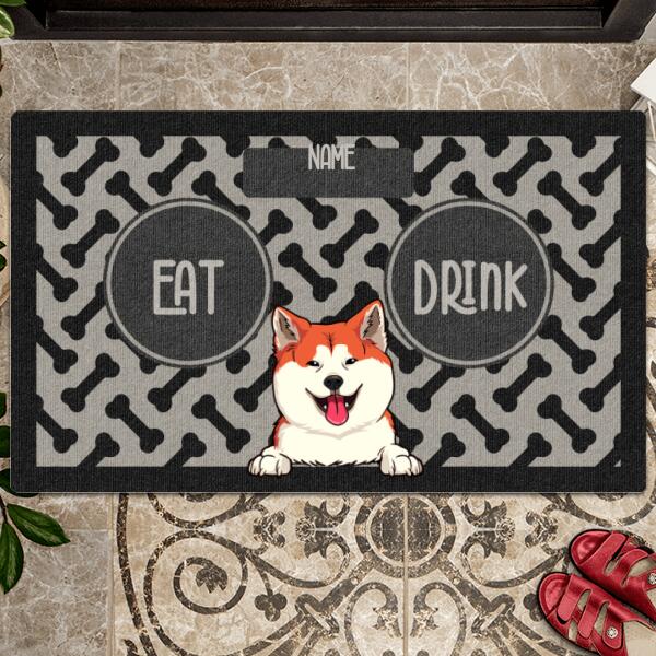 Eat Or Drink, Black Pawprints Doormat, Personalized Dog Breed Doormat, Gifts For Dog Lovers, Home Decor