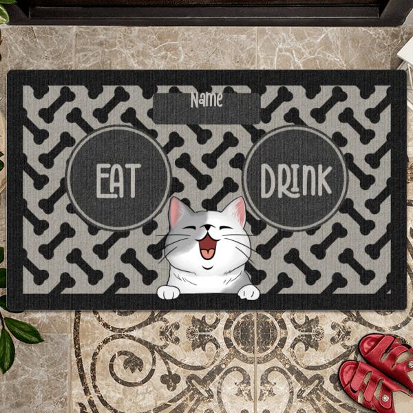 Eat Or Drink, Black Pawprints Doormat, Personalized Cat Breed Doormat, Gifts For Cat Lovers, Home Decor