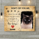 Don't Cry For Me, Cat Memorial, Personalized Cat Photo & Name Canvas, Gifts For Loss Of Cat, Sympathy Gifts