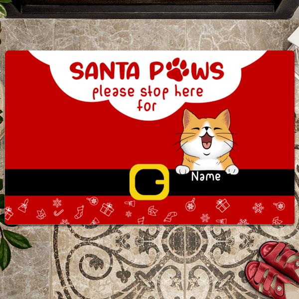 Santa Paws Please Stop Here, Cat Lover Gifts, Housewarming Gift, Christmas Decoration, Personalized Cat Lovers Doormat