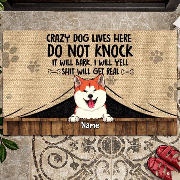 Crazy Dogs Live Here, Warning Doormat, Dog Peeking From Curtain, Personalized Dog Breeds Doormat, Gifts For Dog Lovers