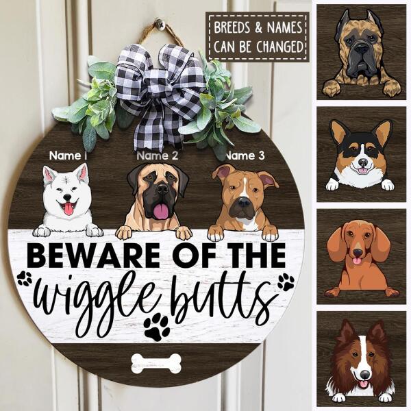 Beware Of Wiggle Butts, Wooden Door Hanger, Personalized Dog Breeds Door Sign, Dog Lovers Gifts, Front Door Decor
