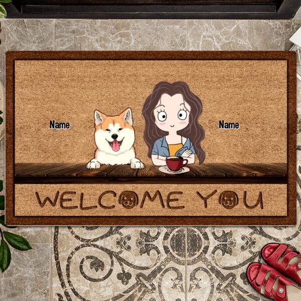 Welcome You, Girl & Dog, Personalized Dog Breeds Doormat, Gifts For Dog Lovers, Home Decor