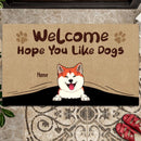 Welcome Hope You Like Dogs, Dog Peeking From Curtain, Personalized Dog Breeds Doormat, Home Decor, Dog Lovers Gifts