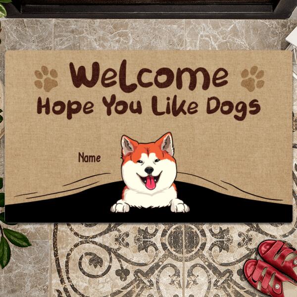 Welcome Hope You Like Dogs, Dog Peeking From Curtain, Personalized Dog Breeds Doormat, Home Decor, Dog Lovers Gifts