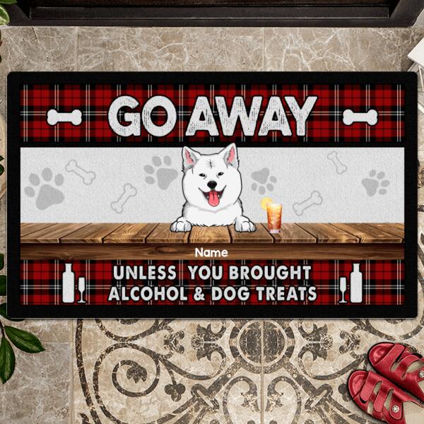 Go Away Unless You Brought Alcohol & Dog Treats, Plaid Doormat, Personalized Dog Breeds Doormat, Dog Lovers Gifts