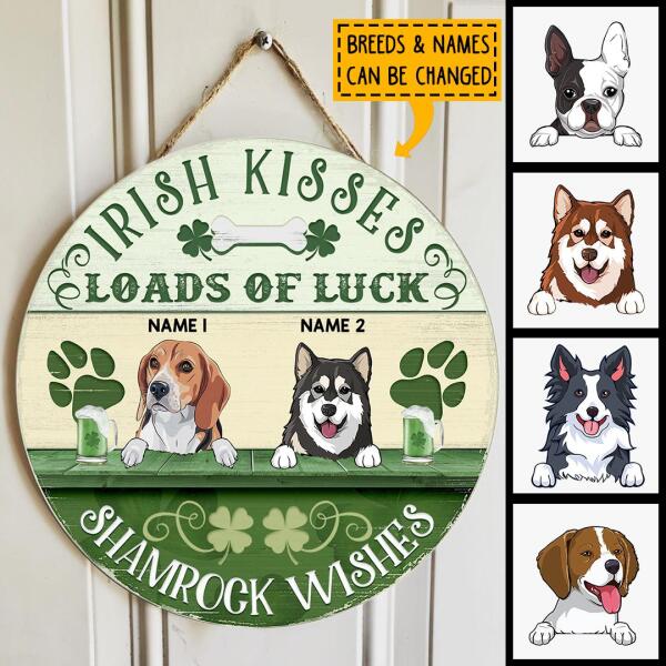 Irish Kisses & Shamrock Wishes, Four-Leaf Clover Door Hanger, Personalized Dog Breeds Door Sign, Dog Lovers Gifts