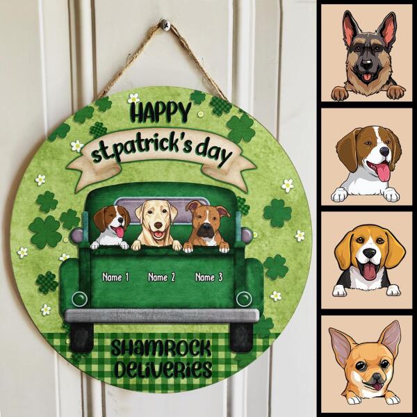 Happy St. Patrick's Day Shamrock Deliveries, Green Door Hanger, Personalized Dog Breeds Door Sign, Dog Lovers Gifts