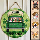Bless This Home, Four-Leaf Clover Door Hanger, Personalized Dog Breeds Door Sign, Dog Lovers Gifts, Front Door Decor