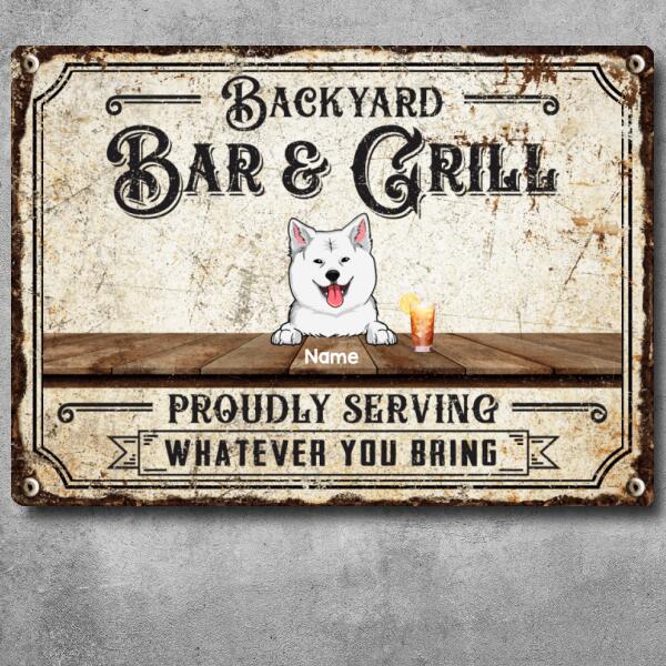 Backyard Bar & Grill, Welcome Sign, Personalized Dog Breeds Metal Sign, Outdoor Decor, Gifts For Dog Lovers