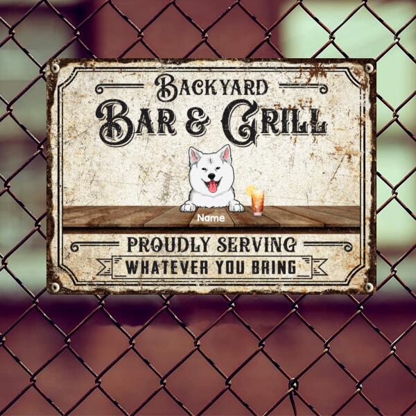 Backyard Bar & Grill, Welcome Sign, Personalized Dog Breeds Metal Sign, Outdoor Decor, Gifts For Dog Lovers