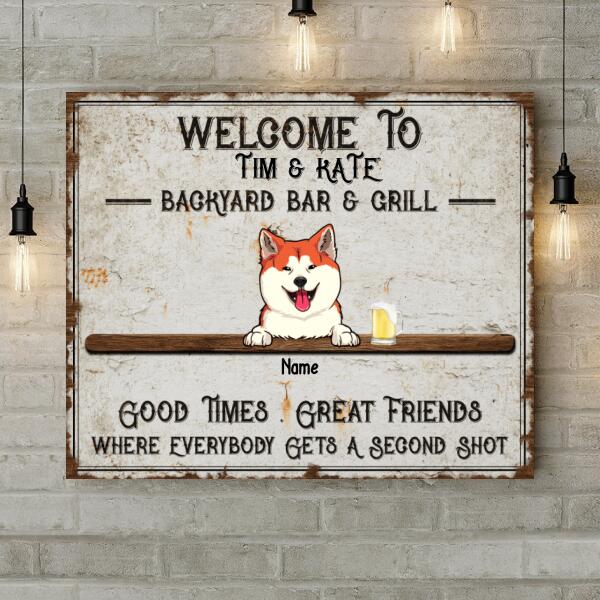 Welcome To Our Backyard & Grill, Welcome Sign, Personalized Dog & Cat Canvas, Home Wall Decor, Pet Lovers Gifts