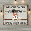 Welcome To Our Shitshow, Welcome Sign, Personalized Dog & Cat Canvas, Home Wall Decor, Pet Lovers Gifts