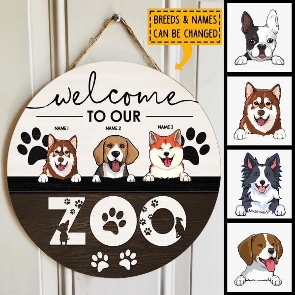 Welcome To Our Zoo, Wooden Door Hanger, Personalized Dog Breeds Door Sign, Gifts For Dog Lovers, Front Door Decor